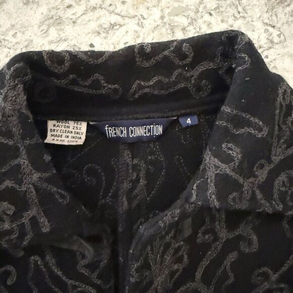Vintage 90s Shacket Wool Embroidery Top Jacket Size 4 S/M Black goth whimsy - Picture 9 of 13